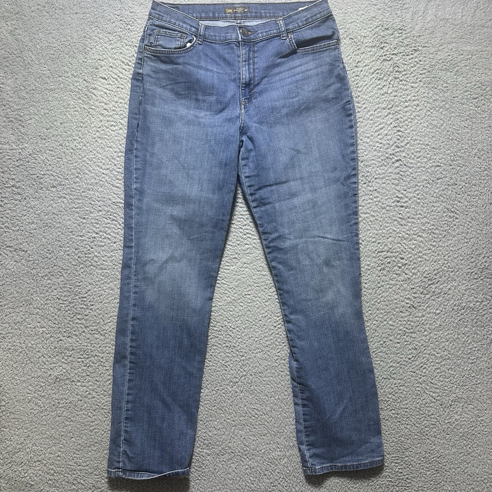 Lee Womens Straight Leg Jeans‎ Size 12 Long Blue Denim Relaxed Fit Mid Rise